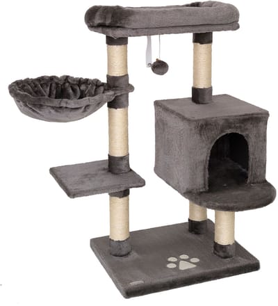 lionto Kattenkrabpaal, met grot, ligbed & sisalpalen, donkergrijs