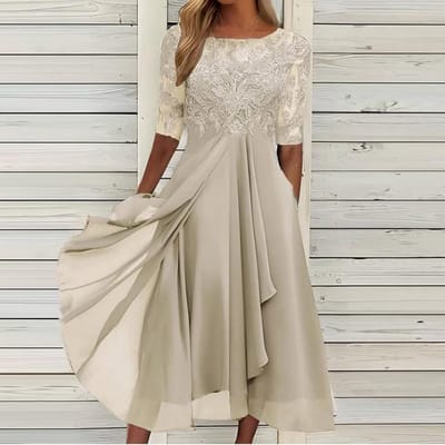 Dames Jurk - Avondjurk Feestjurk - Bruiloft Gast - Kant Borduurwerk - Lange Mouw - Chiffon