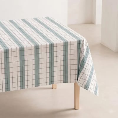 GAMUSI geruit katoenen tafelkleed met reliëfstructuur en jacquard effect – vlekbestendig design tafellaken STOKKEN – luxe tafelkleed voor keuken & eettafel 150x100 cm - Blauw