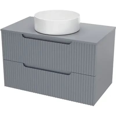 Aurlane Wastafelonderkast Emilien 46cm - Muizengrijs Mat - Met 2 Lades - Met Mat Witte Wastafel