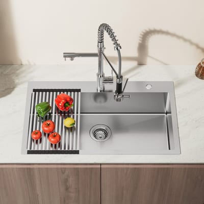 Auralum max Spoelbak voor keuken 75x45CM - Spoelbakken Keuken RVS - Wasbak met waterafvoersysteem - Spoelbakken met afdruip
