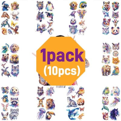10-50 Stuks Coole Aquarel Dierentattoo Stickers Grappige Verjaardagsfeest Tijdelijke Waterdichte Tatoeages Sticker Speelgoed Cadeaus orange
