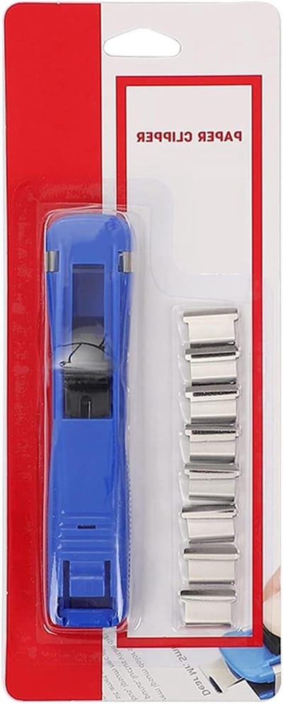 nietmachine 1 Pc Draagbare Clam Clip Dispenser Handheld Papier Clam Clip Nietmachine Dispenser Papier Clipper Metalen Clips for School Kantoor voor thuis, kantoor (Color : Blu)