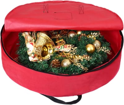 Opbergdoos Ornamenten - Opberger Krans - Feestdagen Voorbereiden - Scheurvast Non-woven - 60 x 16 cm - Rood