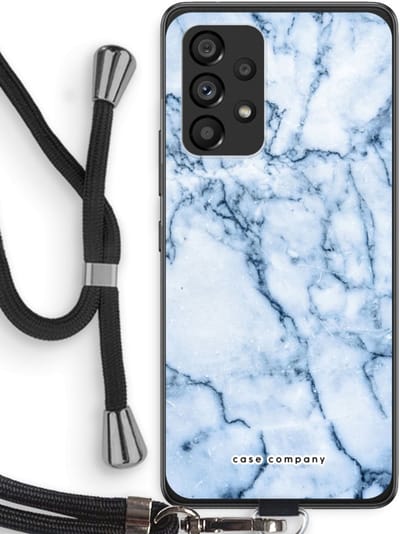 Case Company® - Hoesje met koord geschikt voor Samsung Galaxy A53 5G hoesje met Koord - Blauw marmer - Telefoonhoesje met Zwart Koord - Bescherming aan alle Kanten en Over de Schermrand