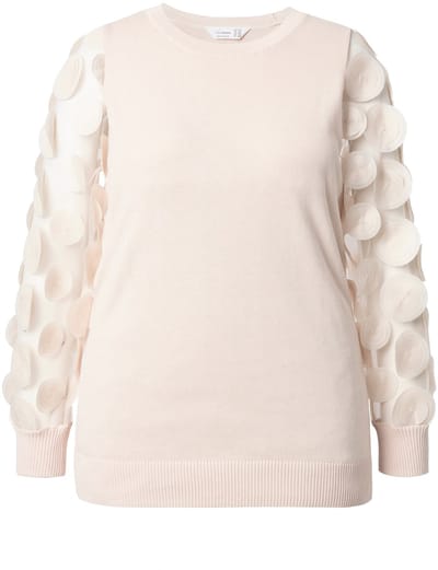 MIAMODA - Dames - Trui comfort fit lange mouwen met 3S-applicaties - Donker kiezel - Maat 46+