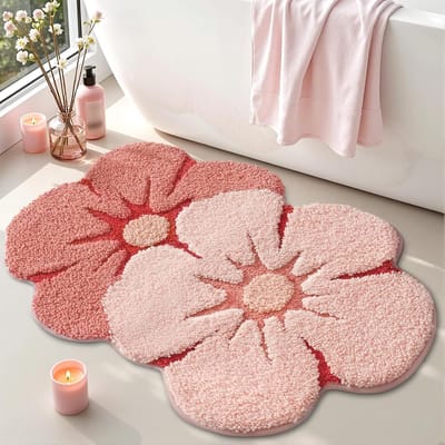 Badkamettegel Bloemen Zachte Pluche Badmat - Niet-glijdend - Wasbaar - Hoogabsorberend - Voor Douche en Badkamer - 45 x 70 cm