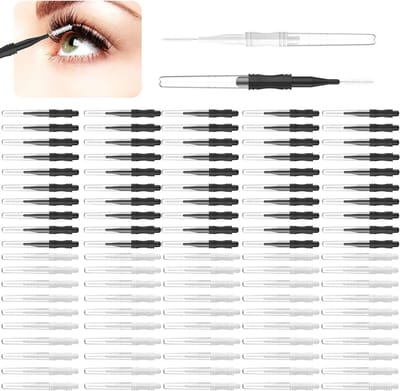100 Stuks Micro Wenkbrauwborstels met Kap, Multifunctionele Spoolie Borstels voor Wenkbrauwlaminatie en Wimperverzorging
