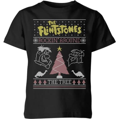 Flintstones Rockin Around The Tree Kids' Christmas T-Shirt - Black - 98/104 (3-4 jaar)