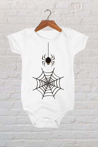 Hospitrix Baby Rompertje met Print Halloween Spin | 50-56 maat |  Korte Mouw | Cadeau voor Zwangerschap | Bekendmaking | Aankondiging | Halloween kostuum Baby
