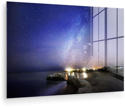 ® Glasschilderij 180x120 cm - Schilderij acrylglas - De melkweg verlicht de kust van Santa Cruz Californië - Foto op glas - Muurdecoratie woonkamer - Wanddecoratie slaapkamer - Schilderijen