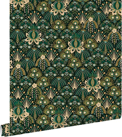 ESTAhome behang vintage bloemen in art nouveau stijl groen - 50 x 900 cm - 131507
