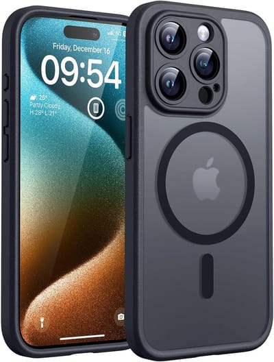 voor iPhone 15 Pro Case Compatibel met MagSafe, Volledige Camerabescherming, Schokbestendig Anti-vingerafdruk Anti-slip Hoesje Dunne Translucente Matte Backcover 6,1-Inch, Zwart