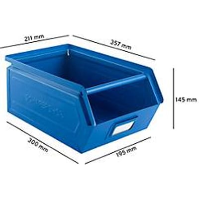 Magazijnbak - staal - met open voorzijde en draagbeugel - L 357 x B 211 x H 145 mm -  8,5 l - draagvermogen - 60 kg - RAL 5015 hemelsblauw - ons merk Schäfer Shop Select