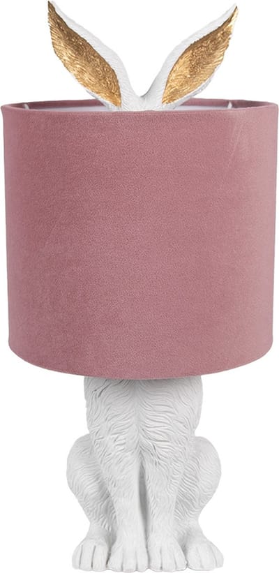 Clayre & Eef Tafellamp Konijn Ø 20x43 cm Wit Roze Polyresin