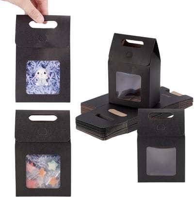 SnelShoppen - 28 Stuks Cadeauzakken, 10 x 6 x 15 cm, Zwarte Cadeauboxen met Transparante Venster, Herbruikbaar voor Moederdag, Bruiloft, Verjaardag, B