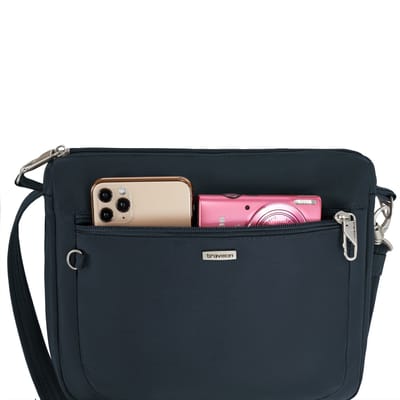 Travelon Classic E/W Anti-Diefstal Crossbody Tas - Horizontale Schoudertas met RFID & Brede Opening - 3L - Donkerblauw