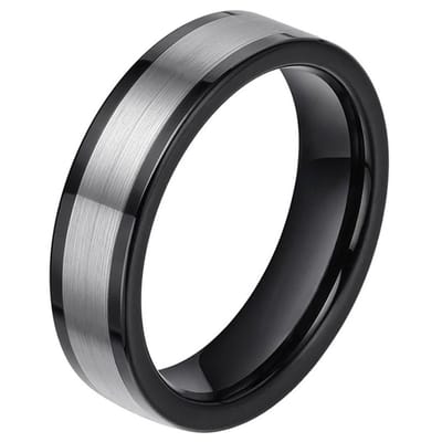 Wolfraam heren ring smal model Zwart Zilverkleurig 6mm-21.5mm