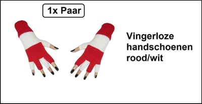 Paar vingerloze handschoen wit/rood Milano - Feest festival thema feest party optocht themafeest
