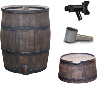 Dollux Regenton met voet, houtlook, 120 liter, incl. regenton vulautomaat en kraan