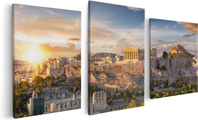 Artaza Canvas Schilderij Drieluik Akropolis van Athene, Griekenland - Architectuur  - 120x60 - Foto Op Canvas - Canvas Print