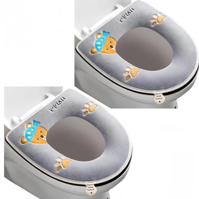 Toiletstoelhoes Set - Toiletbril Kussen - Comfortabel Zitten - Met Handvat Ontwerp - 2 Stuks - Grijs