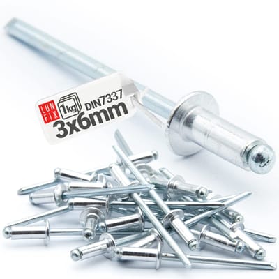 LUN FIX - Aluminium Blindnieten - 3 x 6 mm - 1 kg - Staal - Industrie-Standaard DIN7337