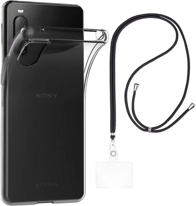 Set met hoesje en nekband voor sony xperia 10 II - Flexibele, transparante TPU-bescherming, verstelbare universele nekband voor mobiele telefoons, zwarte nekband, transparante draagriem van Phonillico®