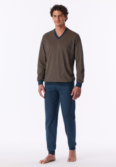 Lange pyjama met manchetten, diepblauw met patroon - Comfort Nightwear 50