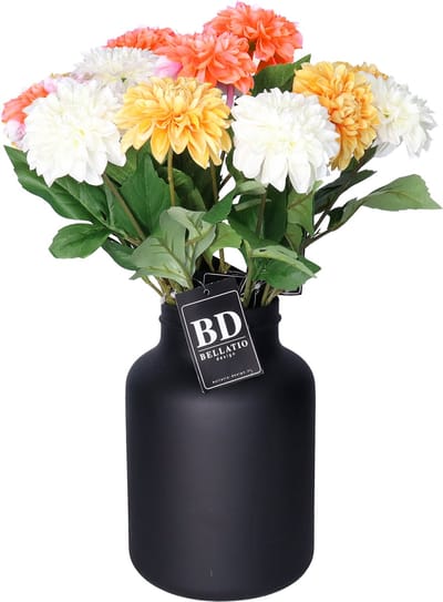 Bellatio Design Kunstbloemen boeket Dahlia's - 12 stelen - 50 cm - kleurenmix - zijdebloemen
