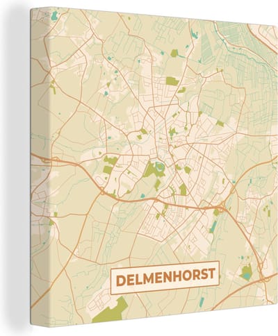 Canvas Schilderij Delmenhorst - Plattegrond - Kaart - Stadskaart - Vintage - 20x20 cm - Wanddecoratie