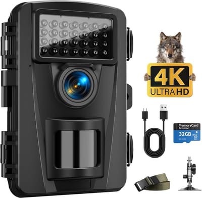 Wildcamera - Nachtzicht camera - Dieren observeren - 60MP 4K video - 130 graden lens - Zwart