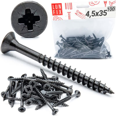 LUN FIX - Houtschroeven - Ø 4,5x35 mm - 100 Stk. - Verzinkt zwart gehard - Zelfsnijdend