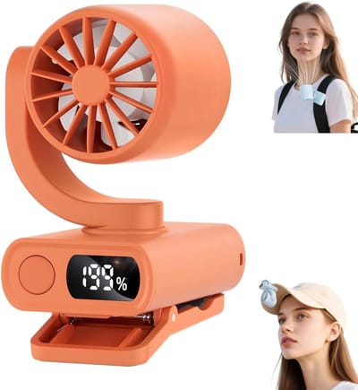 Clip-on Koelventilator – Draagbare Mini-clipventilator – Stille, oplaadbare persoonlijke nekventilator – 5 windsnelheden – USB-bureauventilator – Ideaal voor buiten, fietsen, aan de riem, op reis, thuis en op kantoor – Oranje