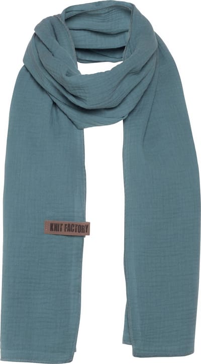 Knit Factory Liv Sjaal Dames - Katoenen sjaal - Langwerpige sjaal - Groengrijze zomersjaal - Dames sjaal - Stone Green - 200x40 cm - Duurzaam & Milieuvriendelijk - 100% Biologisch katoen