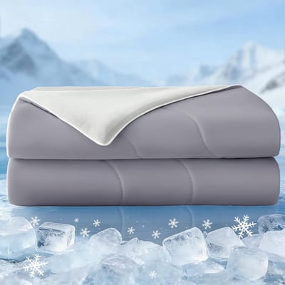 Famanu – Koeldekbed voor queensize bedden, lichtgewicht, ademend, grijs, 90 x 90 inch