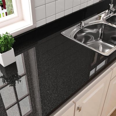 Zwart Werkblad Vinyl - Keukenbehang Zelfklevend - Meubels Upgraden - Glanzend Waterdicht PVC - 60x300 cm - Zwart