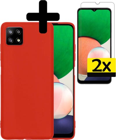 Hoesje - Met 2x Screenprotector - Geschikt voor Samsung Galaxy A22 4G - Sterk & Shockproof - Back Cover - Siliconen Case - Telefoon Hoes - Telefoonhoesjes - Rood