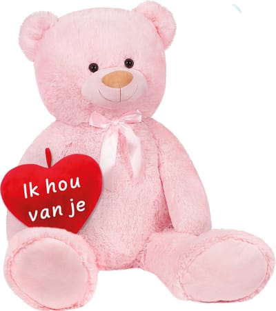 BRUBAKER XXL Teddybeer 100 cm - Zacht Speelgoed Knuffel - Roze Met hart "Ik hou van je" - Cadeau - Moederdag Cadeautje