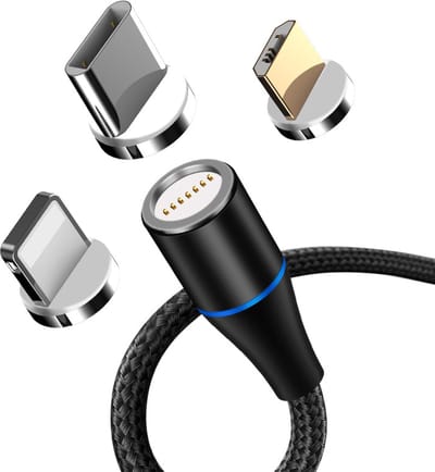 3 in 1 USB kabel USB-C, lightning, micro-USB Magnetisch 100cm