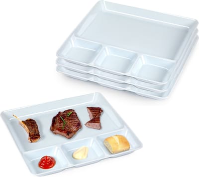 Plasticforte Gourmetborden - 4x stuks - wit - 4-vaks - kunststof - 26 x 24 cm