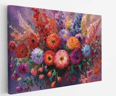 Saammp Canvas Schilderij - Impressionistisch Bloemen Boeket - Natuur - Abstract - 45x30 - Foto op canvas - Wanddecoratie - Muurdecoratie Woonkamer - Kantoor Decoratie