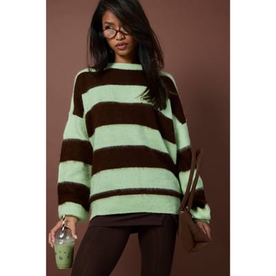 boohoo Dames Geborstelde streep oversized gebreide trui | Maat: Small