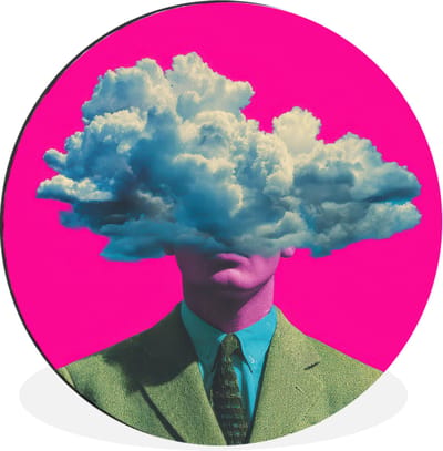 WallCircle - Wandcirkel - Muurcirkel - Man - Pak - Wolk - Roze - Aluminium - Dibond - 30x30 cm - Binnen en Buiten