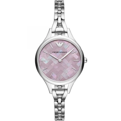 Emporio Armani Aurora Parelmoer Zilverkleurig Metaal Dames Quartz Horloge AR11122 parelmoer kleur