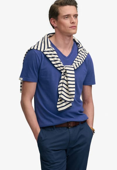 Superdry blauwe heren t-shirt   V-hals   Regular fit   Gemeleerd patroon   Duurzaam   Korte mouw Blauw M