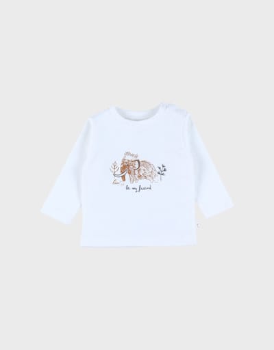 Noukie's T-shirt Jongens LS wit mammoet - Maat 62