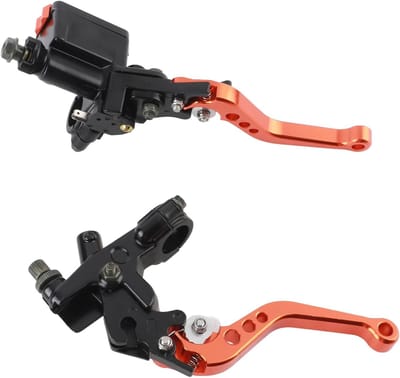 Verstelbare motorfietsgreepbars rem- en koppelingshendel set van CNC aluminium met reservoir voor 22 mm stuur (Oranje)