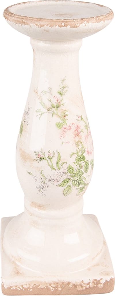 Clayre & Eef Kandelaar 30 cm Roze Beige Keramiek Bloemen