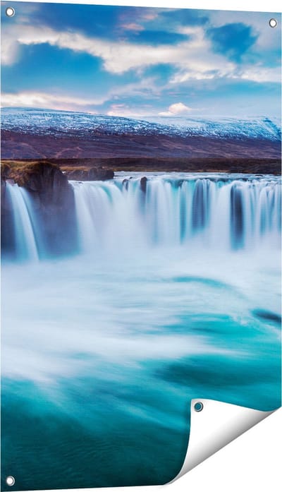 Gards Tuinposter Watervallen in het Blauw Groene Water - 60x90 cm - Tuindoek - Tuindecoratie - Wanddecoratie buiten - Tuinschilderij